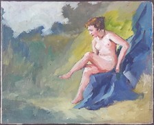 Ancien Tableau "Femme Nue" Peinture Huile Antique Oil Painting Nude Woman