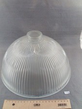 Abat jour ancien en verre holophane à collerette, Ø 29,7 cm, satiné (DD94)