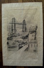Bernard Valère gravure signée manuscrit le pont transbordeur à Marseille