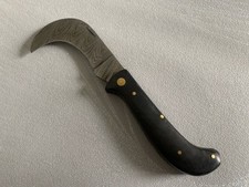 Couteau de poche serpette crochet corne Damas