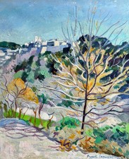 Franck Innocent (Rouen XXe), Paysage : Vue de Saint-Paul de Vence, Huile toile