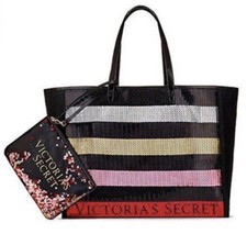 Victoria Secret Multicolor Bling Tote Bag With A Small Shimmer Bling Pouch