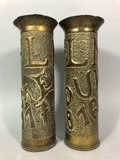 MILITARIA Paire OBUS USA Décor VERDUN/SOMME Art des tranchées POILUS WW1 14-18