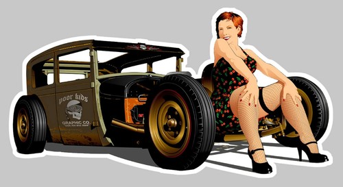 Sticker pinup hot rod rat - hot,