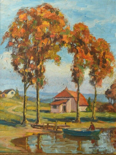 Tableau paysage barque - à, la