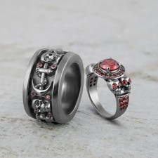 Tête de Mort Mariage Bague Parure pour Lui Et Elle Ancre Pirate Gothique Couple
