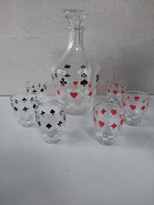 Ensemble Original de 6 Verres Vintage Carte à Jouer avec sa Carafe Assortie 