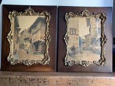 Magnifiques Paire D’aquarelles Encadrées Signées Datées - Village Animé - 1911