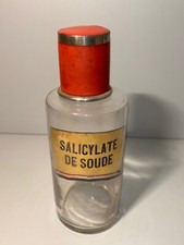 Pot à pharmacie ancien XIX  " Salicylate De  Soude  " ,  verre soufflé