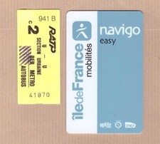 Lot : Ancien ticket Métro  RATP  PARIS section urbaine ET carte navigo EASY