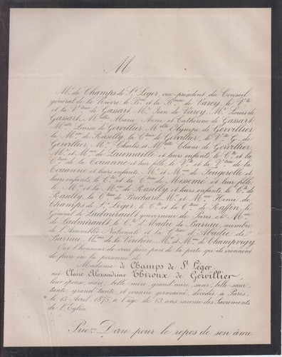 1875 faire part décès - mme, de