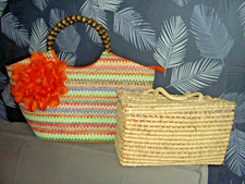 Lot de 2 - SAC ORANGE + Panier Vanity osier - CAMPING car Vintage 1970 combi VW