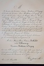 BERTHELOT VILLEURNOY Vicomtesse Hutteau d Origny FAIRE PART Marquise Robien 1884