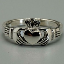 Bague Claddagh 925 Argent Sterling Celtique Irlande Gaélique Main Contenant Cœur