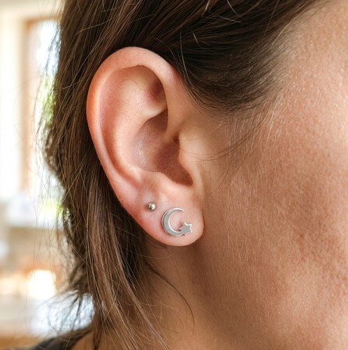 Boucles oreilles lune - d, etoile