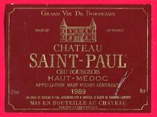 78/14 Etiquette Label HAUT-MÉDOC CHÂTEAU SAINT-PAUL cru bourgeois 1989 ST-SEURIN