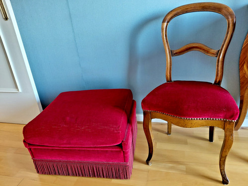 Lot pouf velours rouge à - :,
