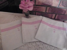 3 ANCIENS TORCHONS LIN BLANC