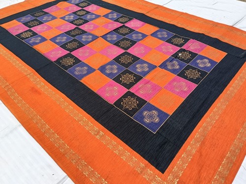 Couvre lit indien orange - orange, or