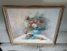 Tableau huile sur toile Tableau Nature morte bouquet Floral signé RABOUS CÔTÉ 