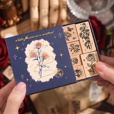 10x Floral en Bois Timbre