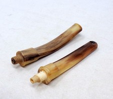 Lot 2 tuyaux de pipe anciens en corne bovine courbé sculpté - Jamais utilisés
