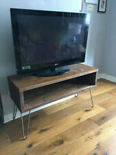 SUPPORT DE TÉLÉVISION RUSTIQUE VINTAGE FAIT SUR MESURE ÉCHAFAUDAGE EN BOIS RÉCUPÉRÉ ÉPINGLE À CHEVEUX PIEDS EN ACIER