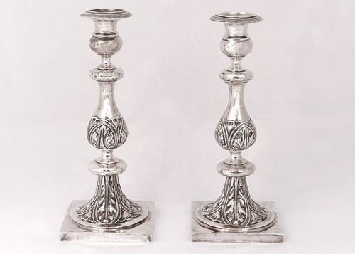 Paire bougeoirs argent russe