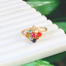 Bague Femme En Argent Plaqué Or 18 Carats Avec Pierre Précieuse Navaratna #1141