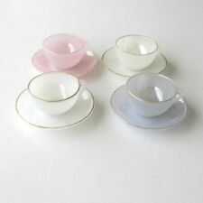Service à moka opaline irisé couleur 4 tasses 4 sous tasses Rose Modèle Arlequin
