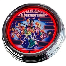 N-0586 Horloge Murale Flipper Harlem Globetrotters Bally 1979 Néon Cuisine Salon