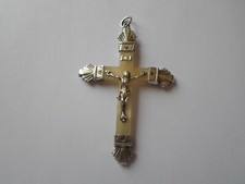 pendentif en argent massif, nacre, religieux, croix, Jésus Christ