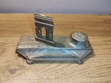 Ancien Encrier En Métal Arc De Triomphe Paris Signé A OUVET A SAISIR 