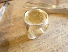 Chevalière argent massive ronde avec 10 Francs or Napoléon non laurée