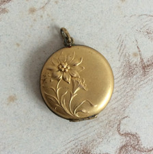 Médaillon Porte-Photo Pendentif Plaqué Or Fleurs 1900 Art Nouveau