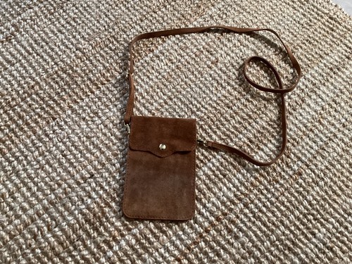 Sac pochette cuir daim camel - cuir,