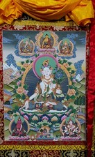 Taille 130 CM / 94 CM Peinture Originale Tara Blanche Thangka Tibétaine, WT