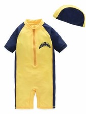 Kid Boys Chic Animals Printed One-Piece Rash Guard with Sun Hat 2pcs Swimsuit Po