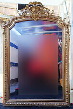Magnifique ! 1,5 m Ancien Miroir mural XIXème, bois et plâtre, 150x105 cm, doré