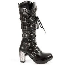 Bottes De Moto Goth Punk Emo Pour Femmes NOUVEAU ROCK 004-S1 En Cuir Noir 100%