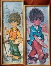 Vintage original Two oil paintings Boys On Canvas Signed by Sinsy From France