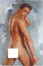 tableau peinture érotique huile sur toile homme nu intégrale / gay male painting
