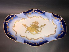 Grand plat porcelaine France Herbinière Tours bleu de Sèvres blanc dorure à l'or