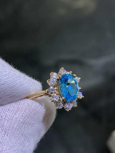 14k solide jaune rond bleu - jaune,
