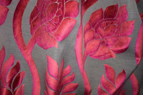 Tissu chenille fleur rouge - ,