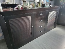 Buffet en teck noir massif 2 portes + 4 tiroirs