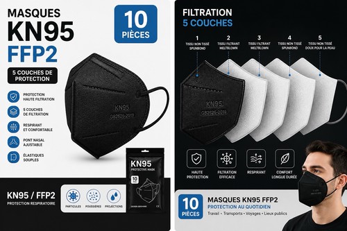 Masques ffp2 noirs couches - ffp2,