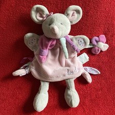 🇫🇷 Doudou et Compagnie Marionnette Souris Pearly Rose Fleur NEUF Jamais Servi
