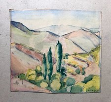 Paysage Provençal, Aquarelle Signée Slebovich (?) Et Datée 45, XXe