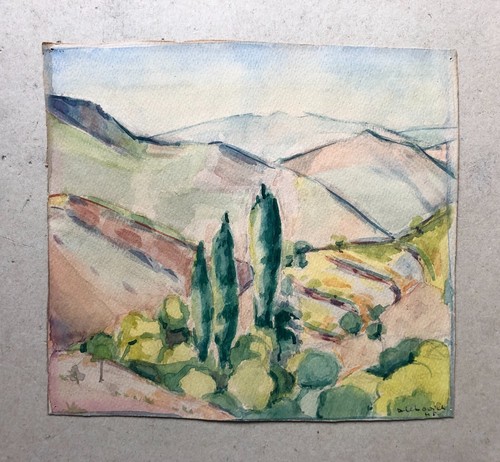 Paysage provençal aquarelle - paysage, provençal,